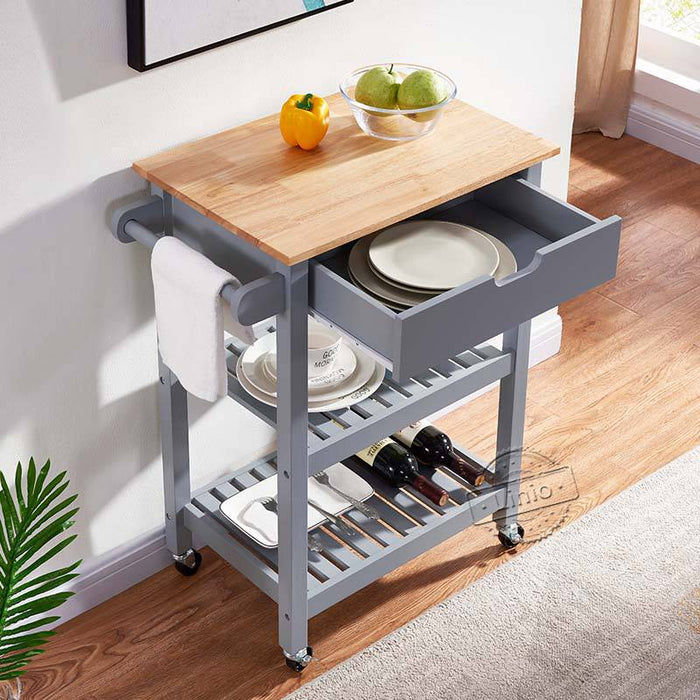 conifferismGrey Kitchen Island Microwave Rolling Cart on Wheels with Storage for Dining and Kitchen Room