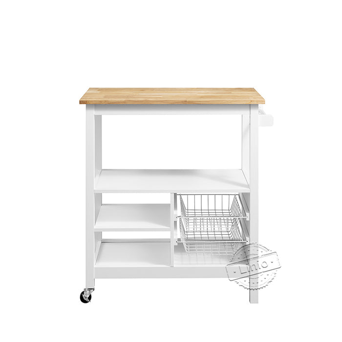 WOODEEM White Rolling Kitchen Cart Modern with Storage and 2 Wire Baskets