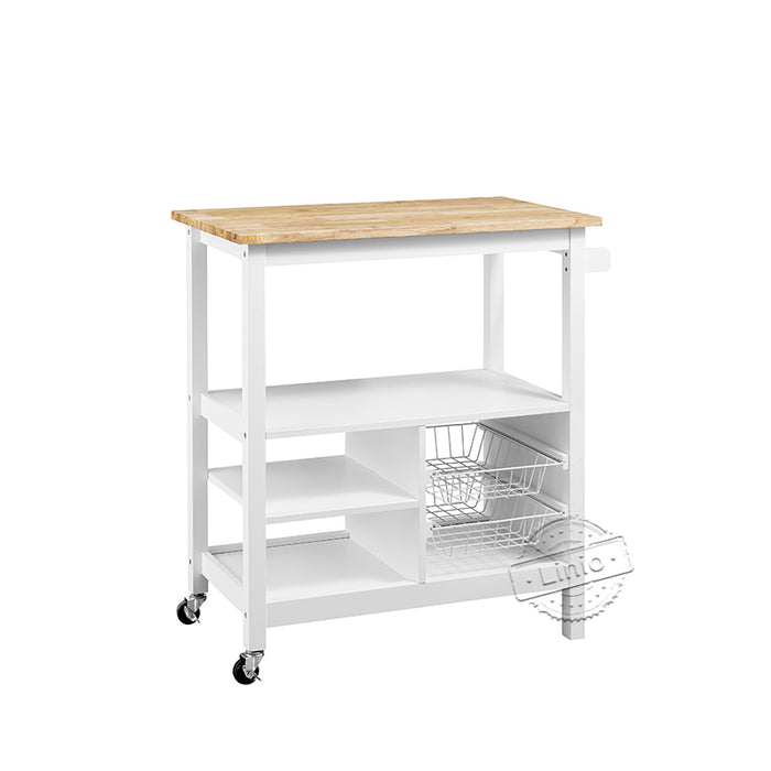 WOODEEM White Rolling Kitchen Cart Modern with Storage and 2 Wire Baskets