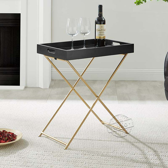 conifferism Modern Design Folding TV Snack Tray Tables Gold and Black Living Room