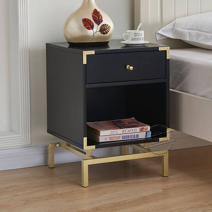 WOODEEM Black and Gold Nightstand, Modern Small End Table with Storage Shelf and Drawer for Living Room Bedroom