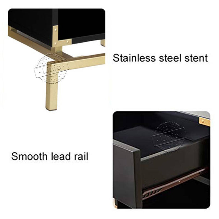 WOODEEM Black and Gold Nightstand, Modern Small End Table with Storage Shelf and Drawer for Living Room Bedroom