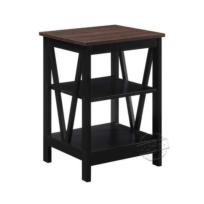 WOODEEM Newtown Small Side Table Open Shelves for Living Room, Walnut Black 2 Tone Finish