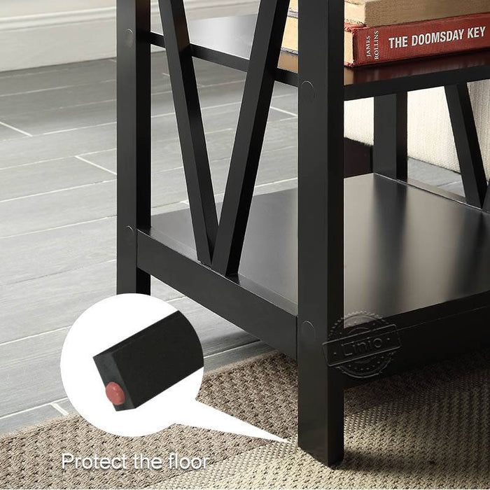 WOODEEM Newtown Small Side Table Open Shelves for Living Room, Walnut Black 2 Tone Finish