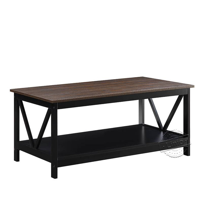 WOODEEM Newtown Classic Coffee Table for Living Room with Storage Shelf, Dark Walnut and Black