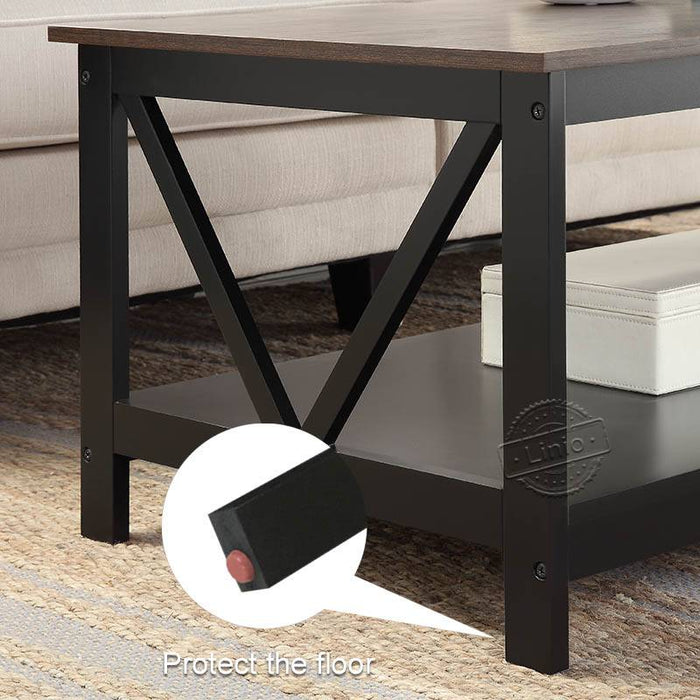 WOODEEM Newtown Classic Coffee Table for Living Room with Storage Shelf, Dark Walnut and Black