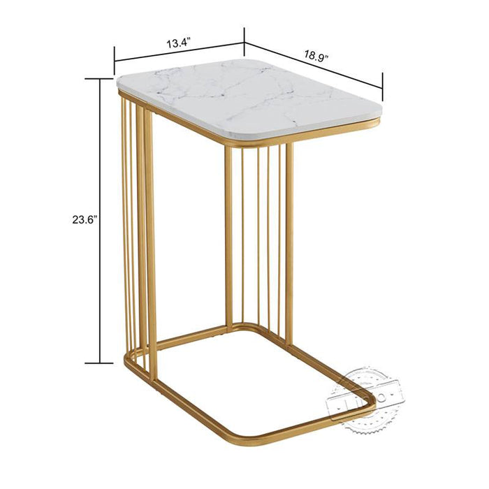 WOODEEM Modern White End Table Faux Marble Top with Gold Metal Frame