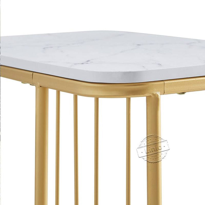 WOODEEM Modern White End Table Faux Marble Top with Gold Metal Frame