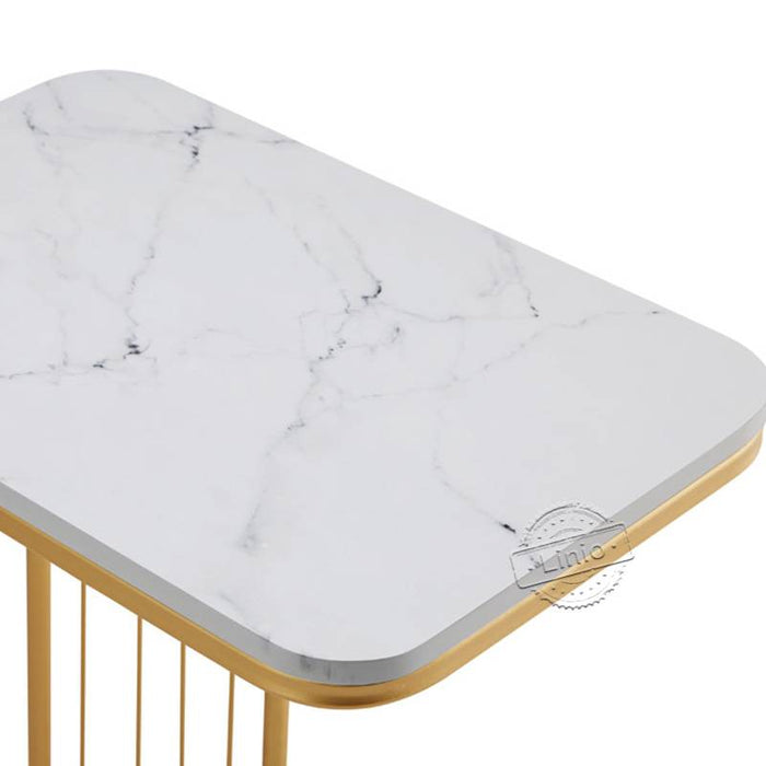 WOODEEM Modern White End Table Faux Marble Top with Gold Metal Frame