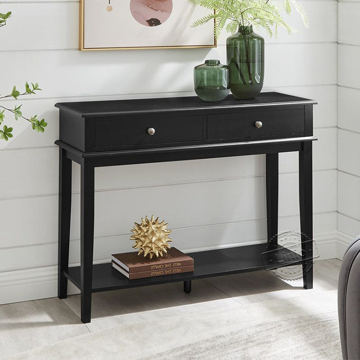 conifferism Chloe Black Modern Console Table with Drawers and Open Shelf