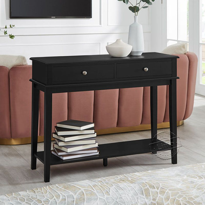 conifferism Chloe Black Modern Console Table with Drawers and Open Shelf