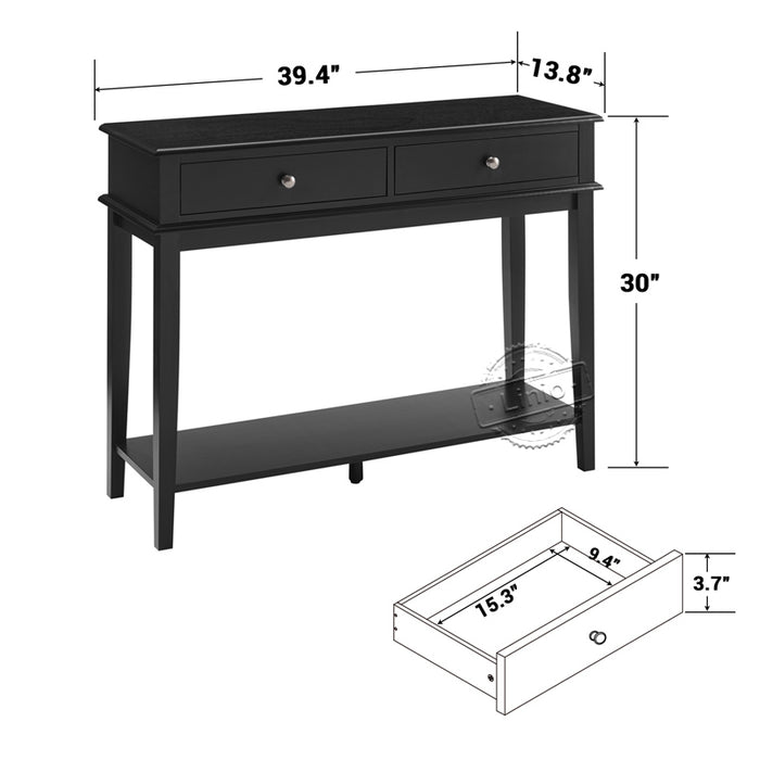 conifferism Chloe Black Modern Console Table with Drawers and Open Shelf