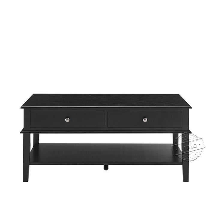 conifferism Chloe Modern Black Coffee Table with Storage Shelf and 2 Drawers for Living Room