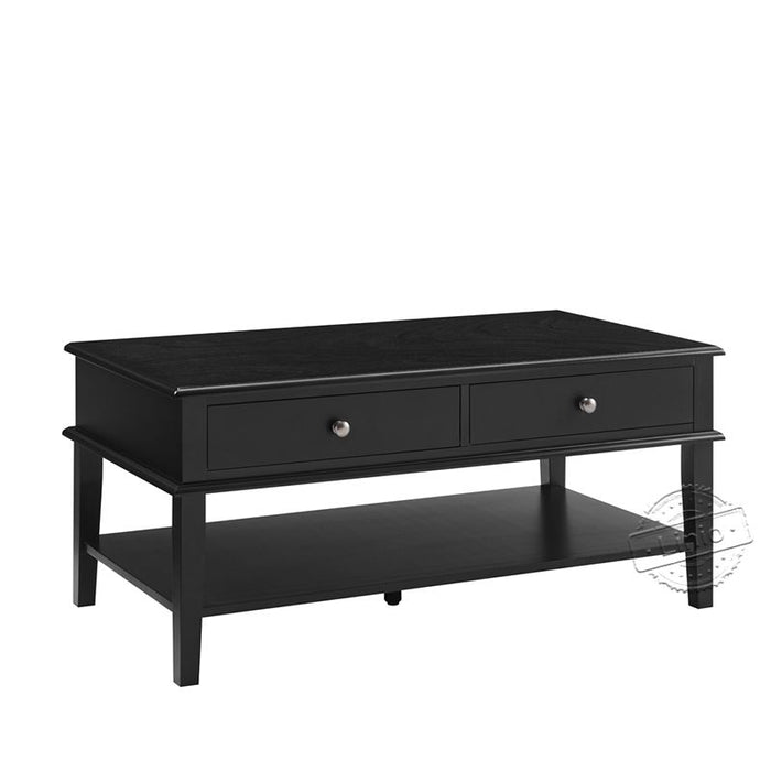 conifferism Chloe Modern Black Coffee Table with Storage Shelf and 2 Drawers for Living Room