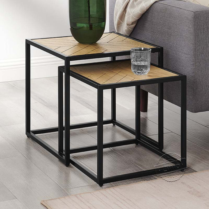 WOODEEM Industrial Sofa End Table Square Nesting Set of 2 Modern Wood Side Tables Living Room