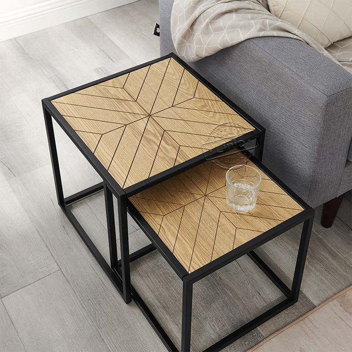 WOODEEM Industrial Sofa End Table Square Nesting Set of 2 Modern Wood Side Tables Living Room