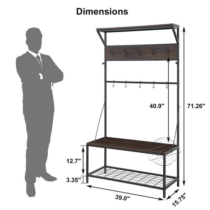 WOODEEM Hall Tree Entryway Bench with Coat Rack Storage, Big Size Dark Walnut