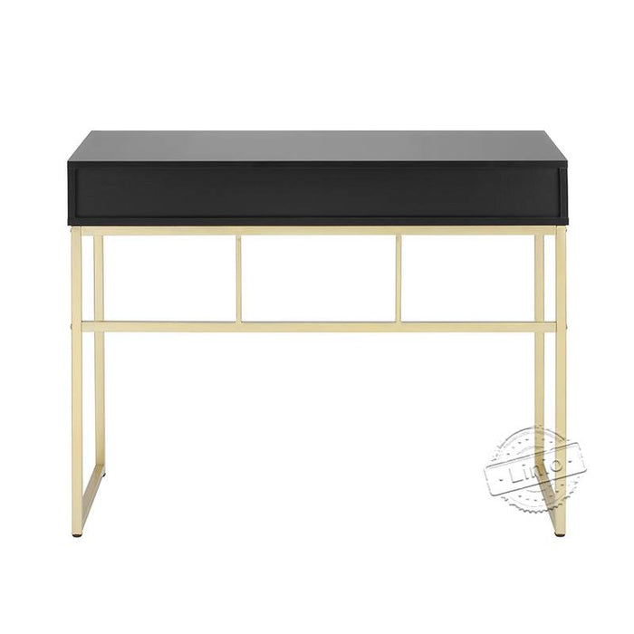 WOODEEM Black and Gold Desk with 2 Drawers for Small Home Office