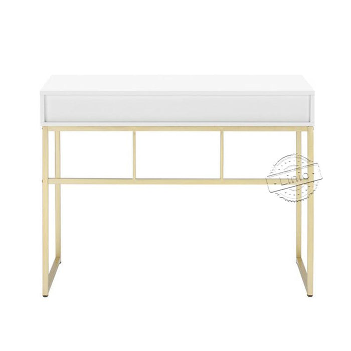 WOODEEM White and Gold Desk with 2 Drawers and Gold Metal Legs perfect for Small Home Office