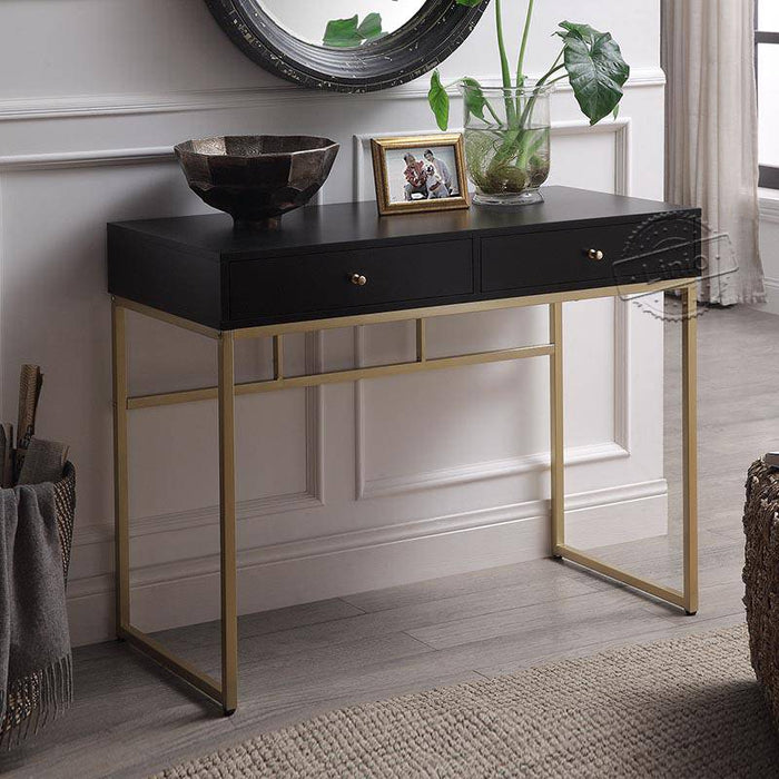 WOODEEM Black and Gold Desk with 2 Drawers for Small Home Office