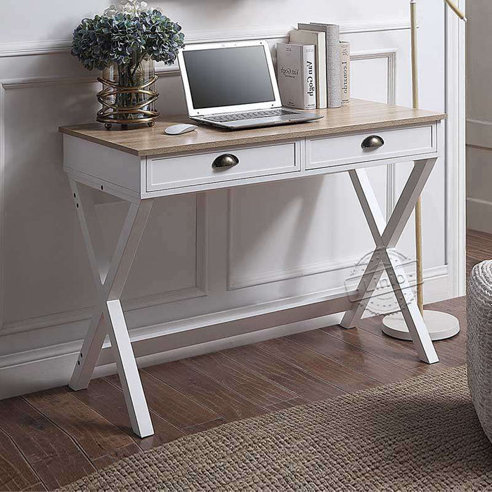 WOODEEM White Writing Desk Small Home Office, Vanity Desk Makeup Table 2 Drawers, Modern Console Table Living Room