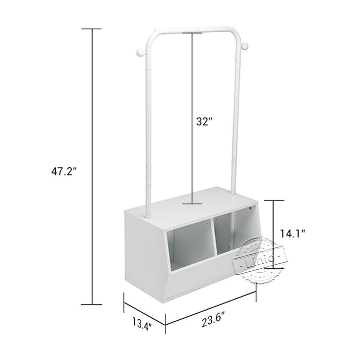 WOODEEM Wooden White Kids Bookshelf With Mini Wardrobe Rack Kids Furniture