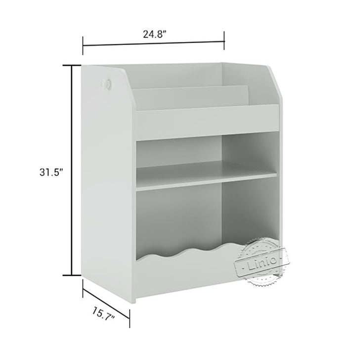 WOODEEM Small Kids Bookshelf and Toy Storage Organizer, 3-Tier Gray Book Shelf Organizer for Kids Room